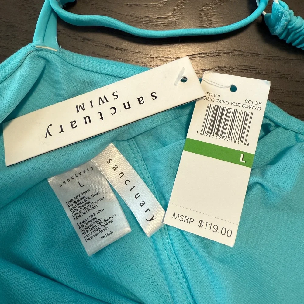 Sanctuary Swim Light Blue Terrycloth‎ High Leg One Piece Swimsuit NWT Size L